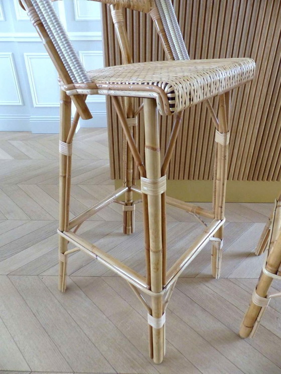 Image 1 of Set van 3 Maison Louis Drucker bistrostoelen in licht Manila-rotan.