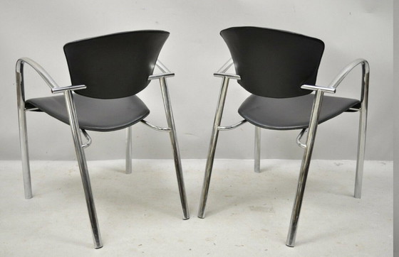 Image 1 of 4 Brayton International Collection Steelcase Chrom & Schwarz Leder Sessel