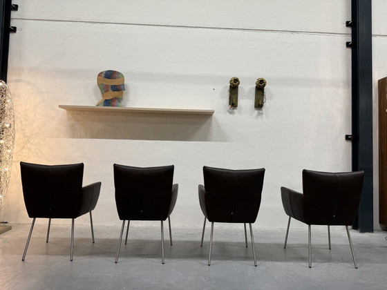 Image 1 of Chaise de salle à manger Moka en cuir chocolat, disponible en stock (4 modèles).