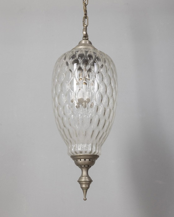 Image 1 of  Pagina 1 van 10 jaren 1960 vintage hanglamp in gedecoreerd glas Italiaans ontwerp