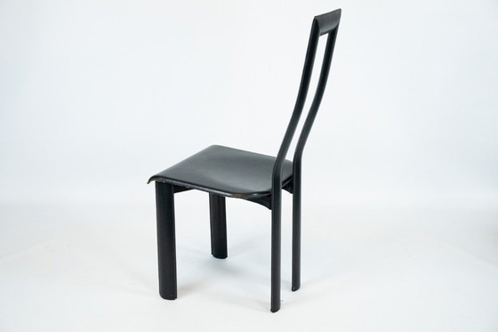 Image 1 of Postmodern Set of ten leather dining chairs by Antonello Mosca for Ycami. Italy 1980s