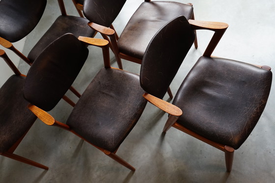 Image 1 of 6 Kai Kristiansen stoelen | Model 42 | Teak Leder patina