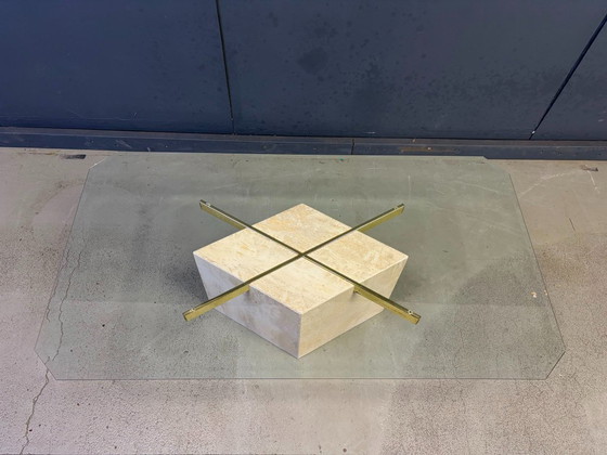 Travertine And Brass Coffee Table By Artedi, 1980s – Glass, Metal (photo 6 of 9)