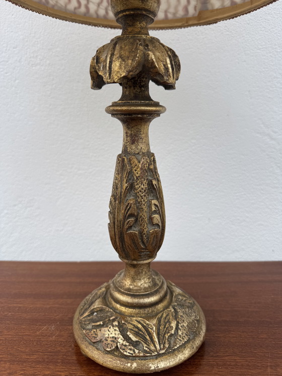Image 1 of 1960s gilded wooden candlestick lamp