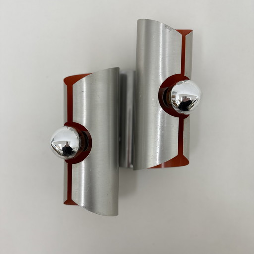Space Age Aluminium with Orange Inside Wall Lamp Sconce, 1970s