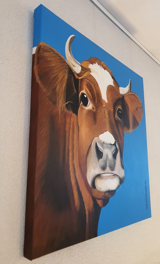 Image 1 of Realistisch schilderij koe "Klaar" acryl op linnen
