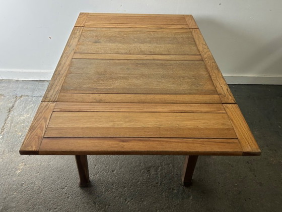 Image 1 of Uitschuifbare eettafel van massief eikenhout uit de jaren 1930 | Stijl: Arts & Crafts