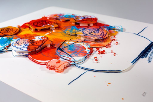 Schlote, Wilhelm - Bouquet in orange - 3D construction - Hand-signed