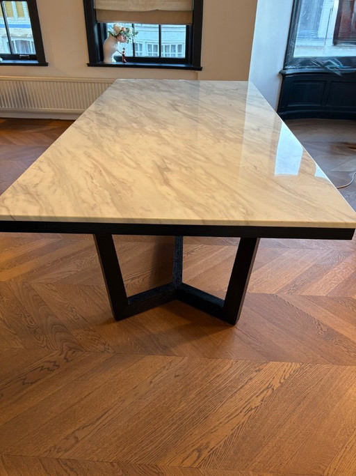 Provence dining table - Marble table top on black oak frame