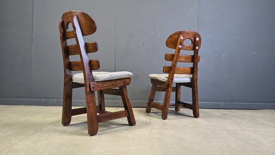 Image 1 of Vintage brutalist fishbone dining chairs, set of 4 - 1960s
