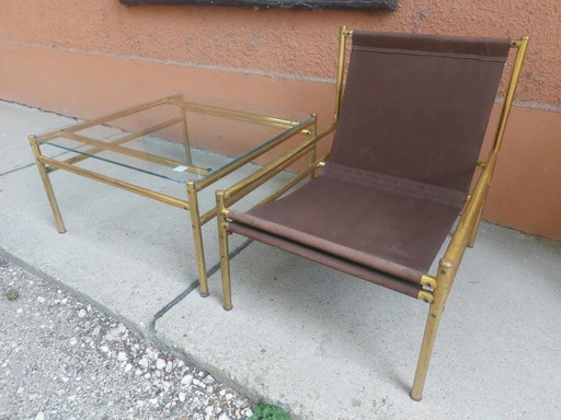 Vintage Italiaanse messing eetkamerstoelen en tafel jaren 70, set van 3