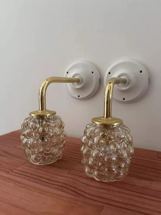 Image 1 of Set Of 2 Bubbled Gold Glass Wall Sconces