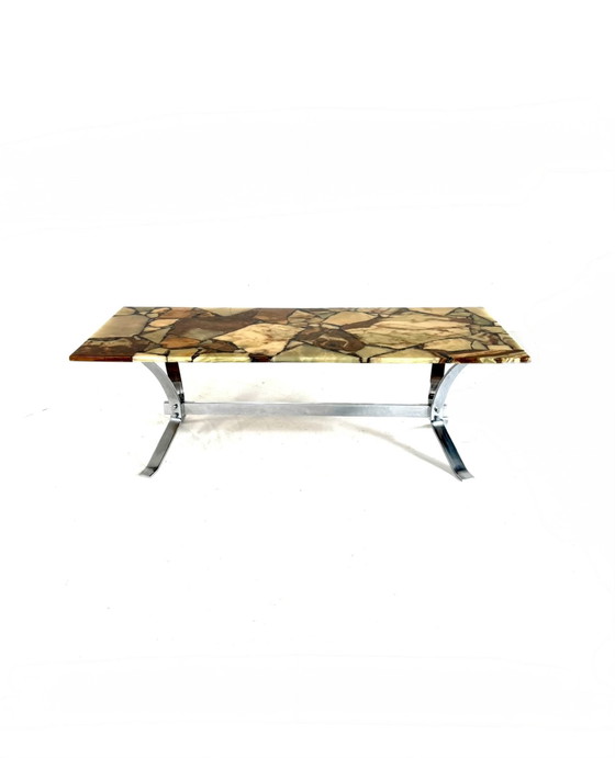 Vintage chrome, onyx & marble coffee table, Italy ‘80s – Crystal (photo 4 of 10)