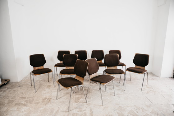 Image 1 of Ensemble de salle à manger style Carlo Ratti avec 10 chaises, design moderne des années 1970