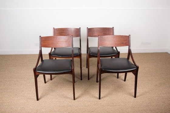 Image 1 of Set of 4 Danish chairs in rosewood and skai by Vestervig Eriksen 1960.