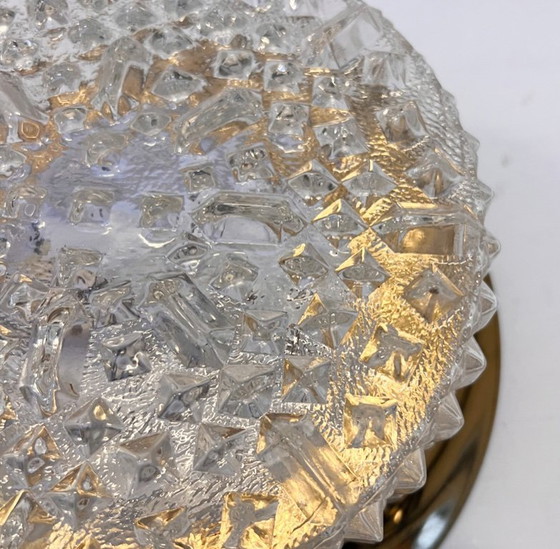 Image 1 of Gold-colored glass ceiling or wall lamp in Hollywood style, 1970s