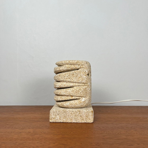 Image 1 of Kalkstenen tafellamp, 1960-70, in de stijl van Gerard Esnault