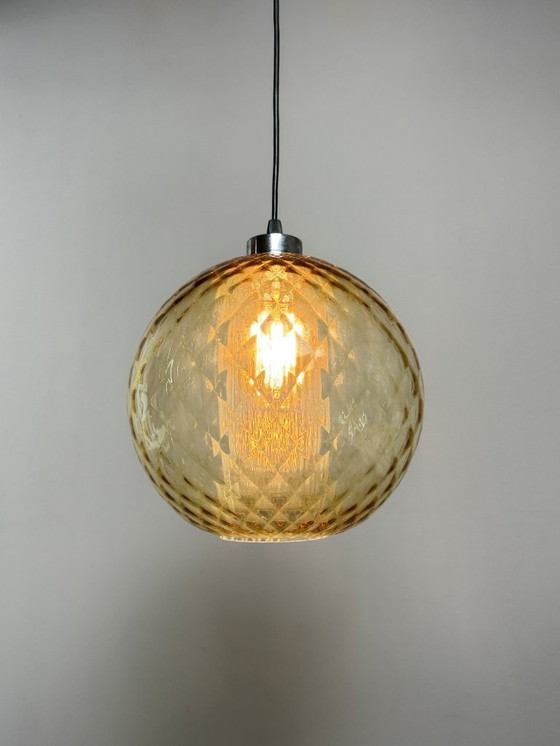Image 1 of Mid-Century Design Amber Glass Globe Pendant Lamp. Germany, 1960s