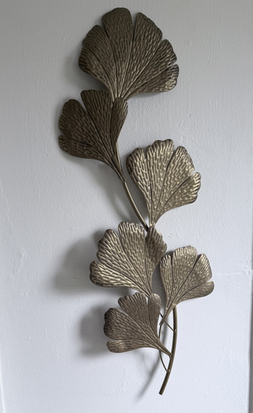 Mid-Century metal Ginkgo wall sculpture