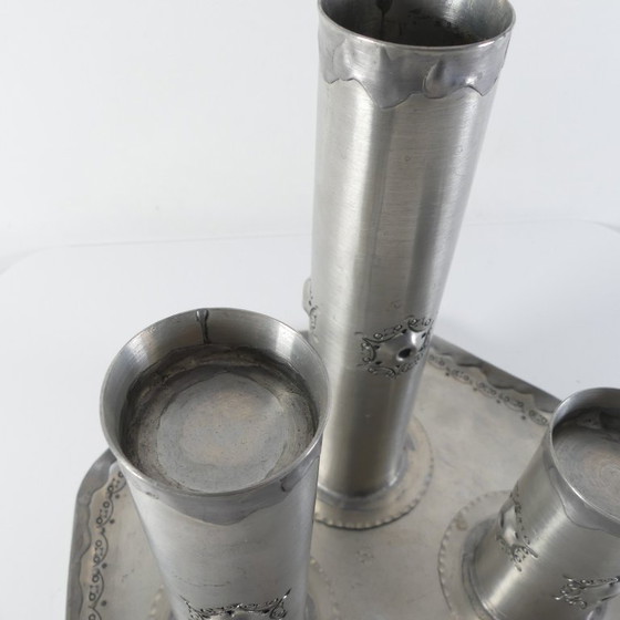 Image 1 of Brutalist 1960s, 3 candlesticks, 1 tray, Leif Rubach, Norway