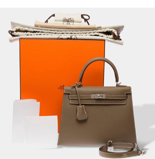 Borsa HERMES Kelly 25 in pelle étoupe - 103212