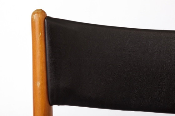 Image 1 of 6 sedie da pranzo tedesche vintage di Lübke, anni '70, in legno di faggio e similpelle nera