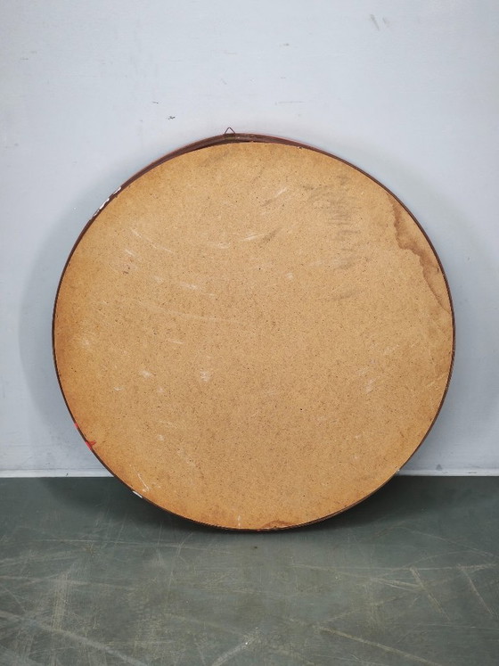 1970s Italian Space Age Red Lacquer and Smoked Glass Round Mirror – Wood (photo 9 of 9)