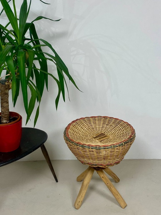 Image 1 of Rattan stool – Vintage 1970s