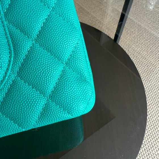 Image 1 of Chanel Classic Flap Medium - Caviar 25CM Gewatteerd Cyaanblauw Goudkleurige Hardware Serie 23