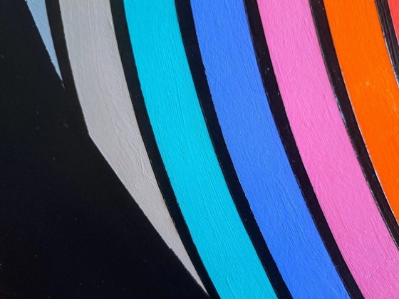 Image 1 of Quadro op-art "Jet Airplane" - opera d'arte geometrica colorata su MDF di Franklin van Dam (95x95 cm)