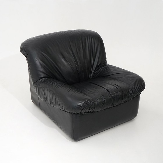 Image 1 of Modulaire fauteuils van zwart leer, jaren 70