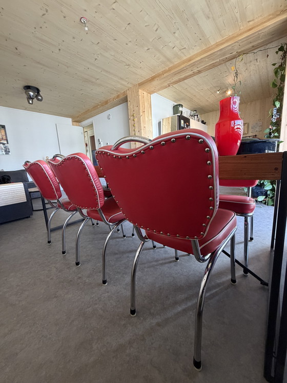 6 chaises de salle à manger rouges Bel Air CO-26 | Chaises de salle à manger rouges – fifties, Chrome (photo 5 of 10)