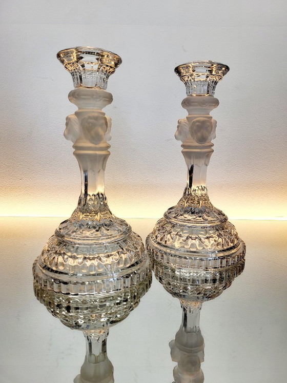 Image 1 of Neo-renaissance / neo-barok set kandelaar met drie leeuwenkoppen, Val Saint Lambert 1879