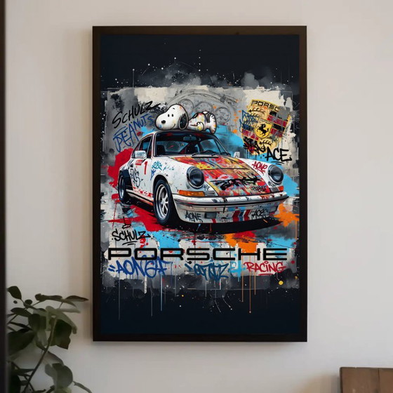 Porsche Snoopy Graffiti Kunstdruck, Kunstdrucke, Leinwand, Holz, Mehrfarbig, Modern (Foto 5 von 5)