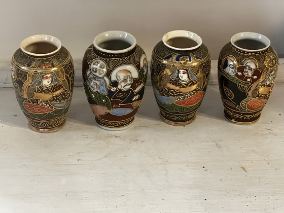Image 1 of 4 Japanese Satsuma Vases 20th Century H 10 cm