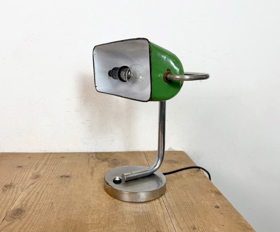 Image 1 of Vintage groene emaille bankierslamp, jaren 1950