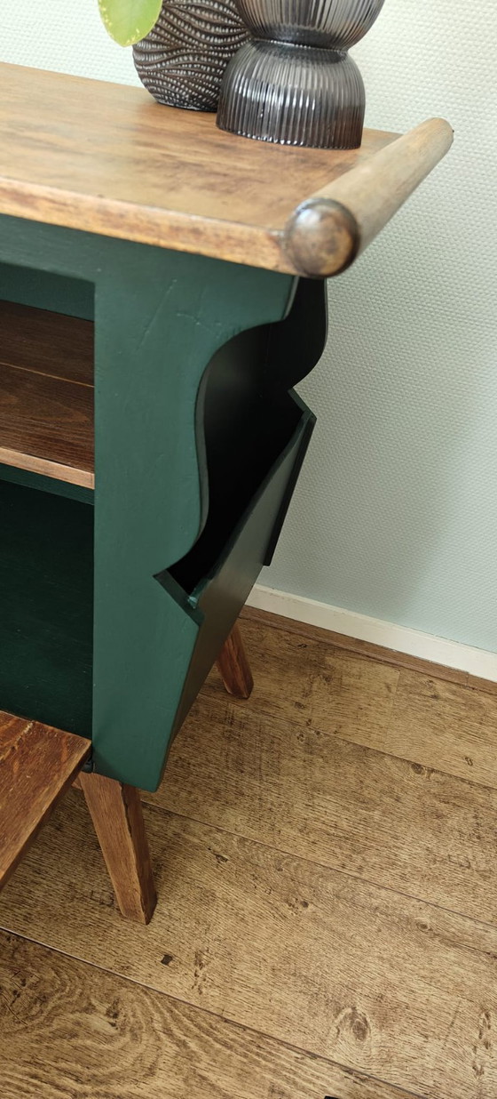 Image 1 of Unique vintage cabinet – dark green with wooden top