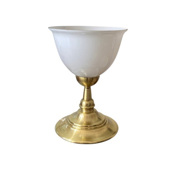 Antique white opaline glass globe table lamp with brass base, Gold (photo 8 of 8)