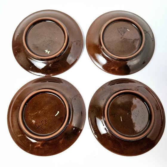 Image 1 of Mid-century set of 4 coffee cups with saucers | Amazing vintage hungarian espresso pottery | Unique hand-painted ceramic