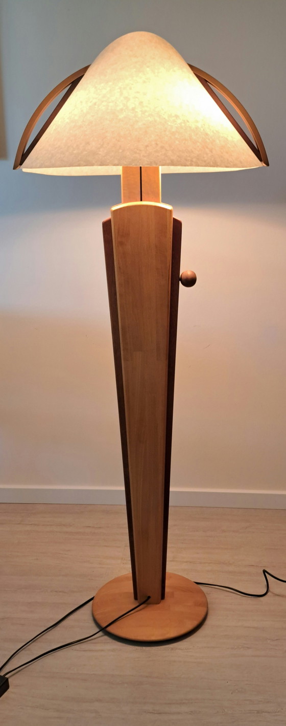 DOMUS 6306 Vintage houten vloerlamp – in hoogte verstelbaar – met voetdimmer – Duits design – Vloerlampen (photo 6 of 15)