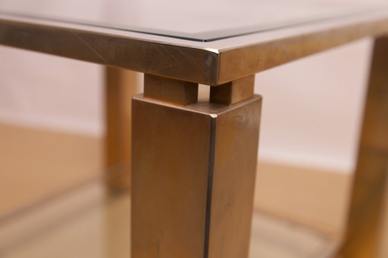 Image 1 of Quadratischer Beistelltisch aus 23-karätig vergoldetem Glas von Belgochrom mit zwei Ebenen