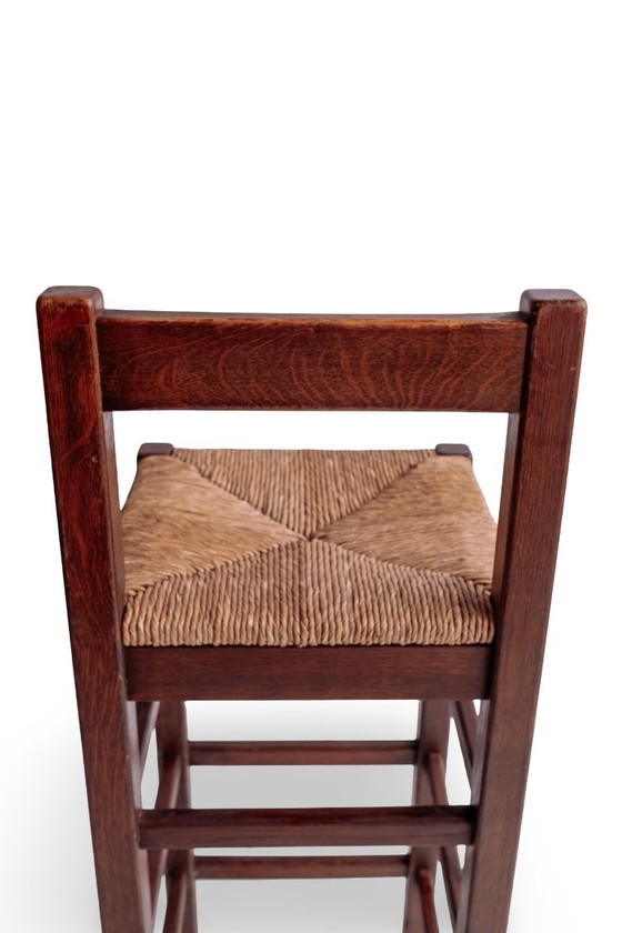 Image 1 of 2x tabourets de bar vintage en bois avec assise en jonc