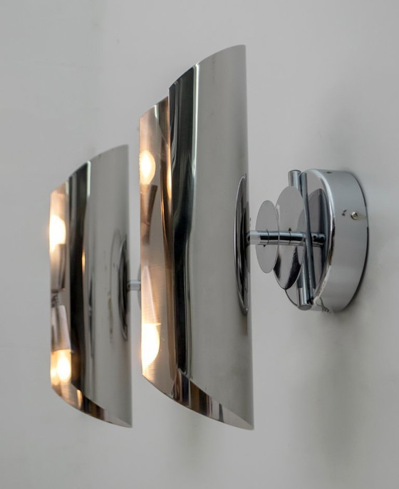 Image 1 of Coppia di lampade da parete in acciaio in stile moderno francese Maria Pergay, anni '70