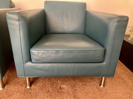 Minotti Copenhagen Sessel – italienisches Originaldesign – blau/graues Leder – fauteuils, Leather, Metal