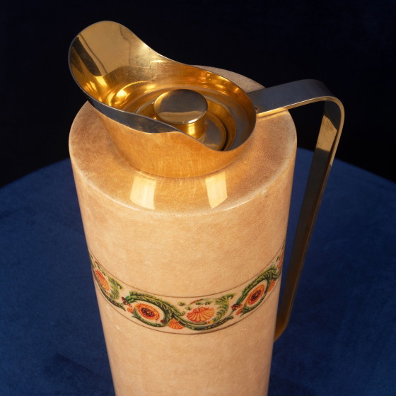 Termos Aldo Tura Mod. 1157D in pergamena di capra con fregio decorativo, 1970 – Carrelli bar, Leather (photo 9 of 21)