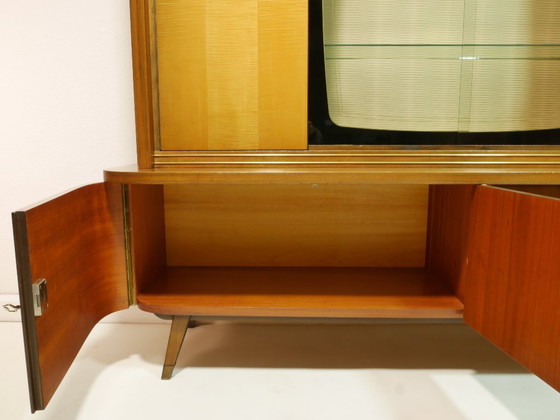 Image 1 of Vintage Wohnzimmerschrank 60er Jahre, Cocktailschrank Hausbar, Vitrine mit Glasschiebetüren, Mid Century Highboard, Deutschland