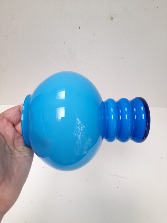 Blue Opaline Vase with Rings by Friedrich Hlass – Glass (photo 3 of 5)