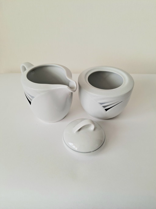 Winterling Rösslau Sugar & Cream Set | Unique Retro Shape | Graphic Gray/Black Decor