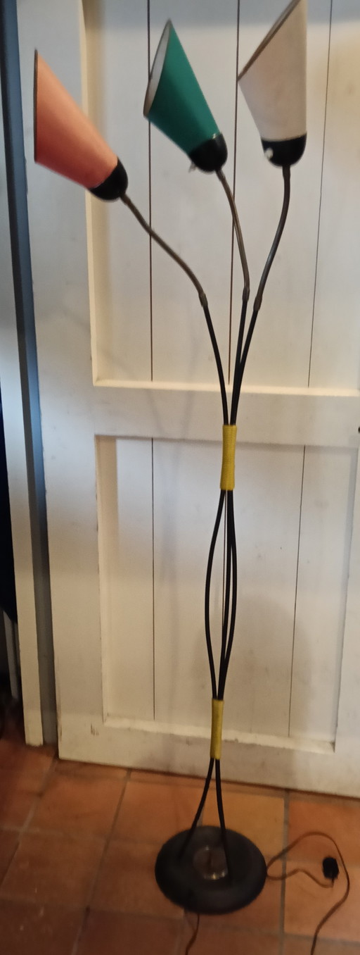 Lampada da terra flessibile vintage con 3 paralumi - anni '50