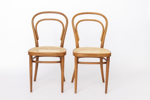 Pair of Vintage Thonet Model 14 Chairs | Radomsko Bentwood Dining Chairs | New Cane Seats